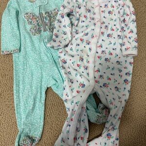 Carter's Mint and White Floral Footies